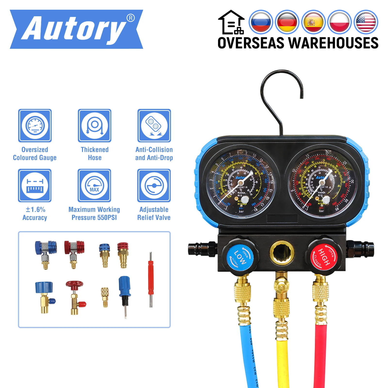 Autory Car Manifold Gauge Refrigerants Filling AC R1234YF R134A Vacuum Gauge For Car Air Conditioning Freon Charging Evacuation
Autory Car Manifold Gauge Refrigerants Filling AC R1234YF R134A Vacuum Gauge For Car Air Conditioning Freon Charging Evacuation