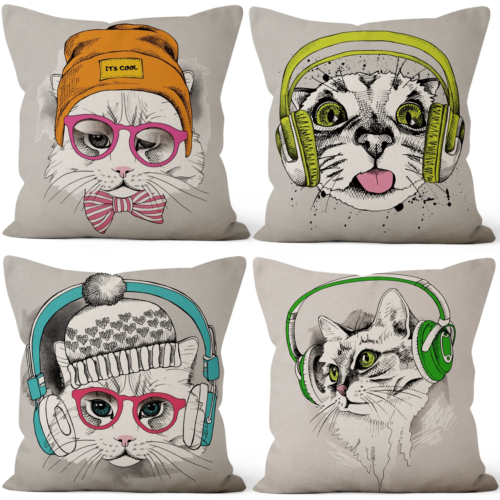 Cat with Headphones Linen Pillowcase for Car Sofa Cushion Cover Home Decoration Polyester Decorative 40x40 45x45 50x50 30x50
Cat with Headphones Linen Pillowcase for Car Sofa Cushion Cover Home Decoration Polyester Decorative 40x40 45x45 50x50 30x50