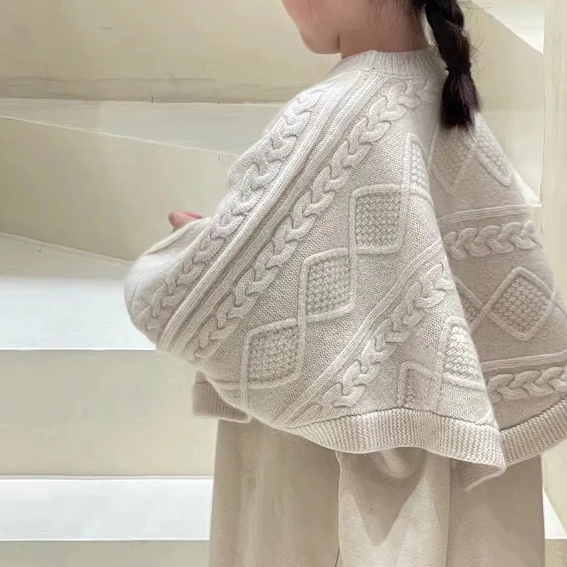 

Свитер для девочек, детская одежда в Корейском стиле, осень 2023, новое платье с капюшоном для девочек, джемпер с цветочным узором и крючком, вязаный комплект из свитера