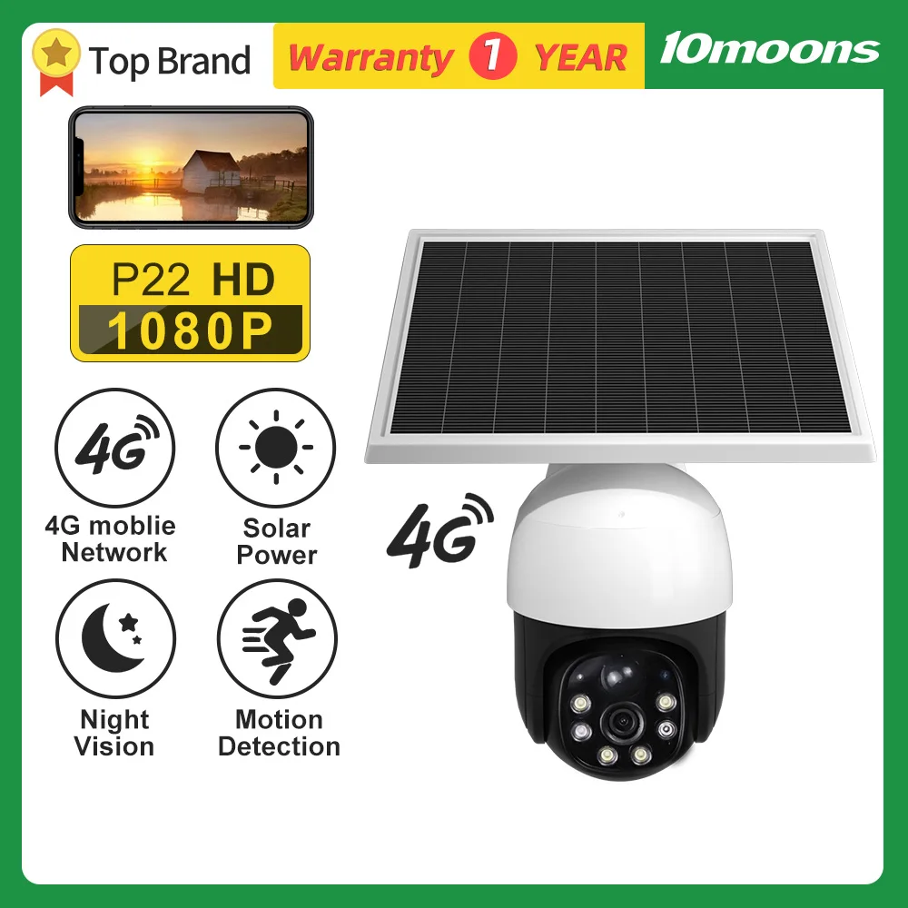 10moons P22 Solar 4G Lite Surveillance Camera Support Night Vision with PTZ 1080P
10moons P22 Solar 4G Lite Surveillance Camera Support Night Vision with PTZ 1080P