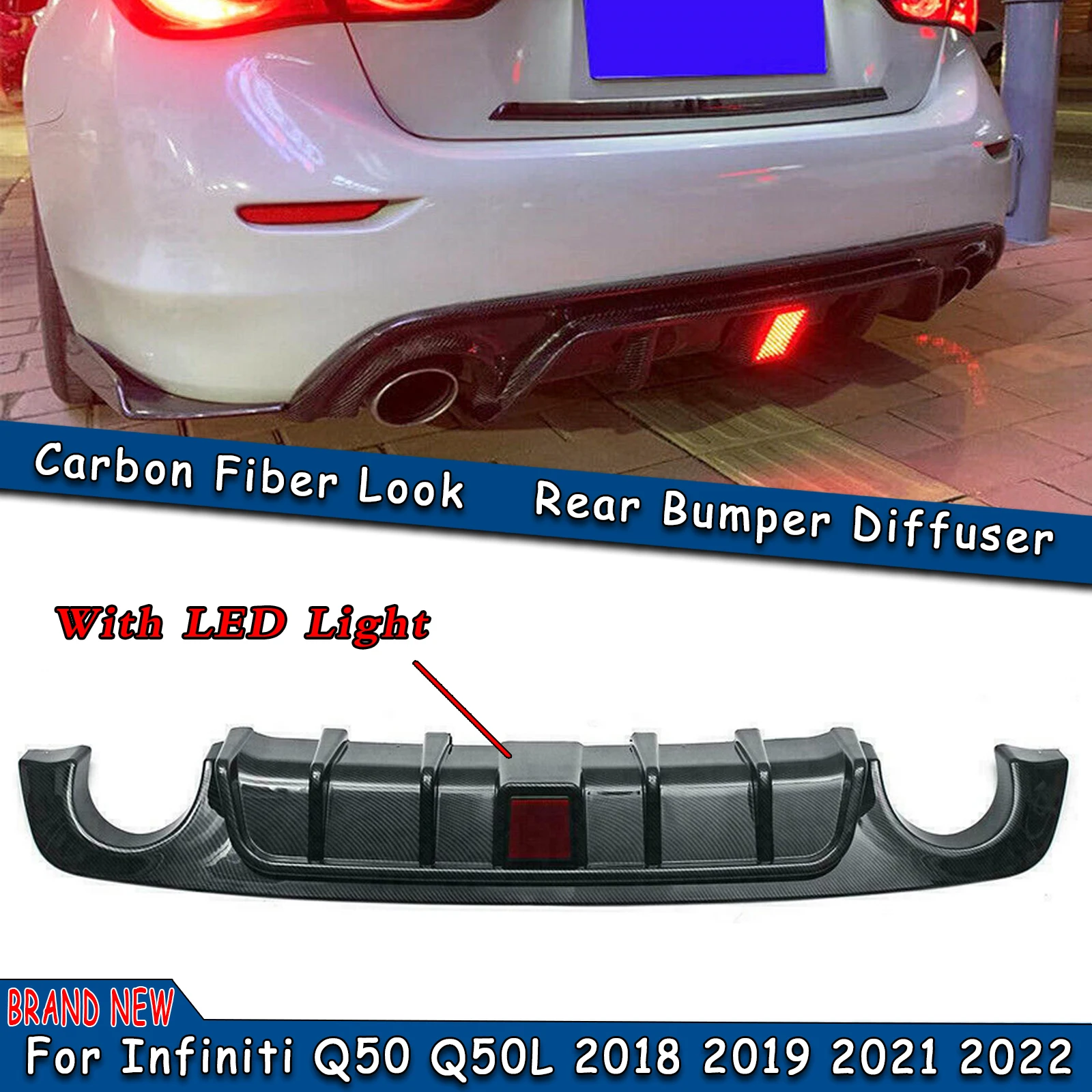 For Infiniti Q50 Q50L 2018-2022 Rear Bumper Diffuser Lip Tuning Carbon Fiber Look Car Boot Splitter Spoiler Plate W/ LED Light
For Infiniti Q50 Q50L 2018-2022 Rear Bumper Diffuser Lip Tuning Carbon Fiber Look Car Boot Splitter Spoiler Plate W/ LED Light