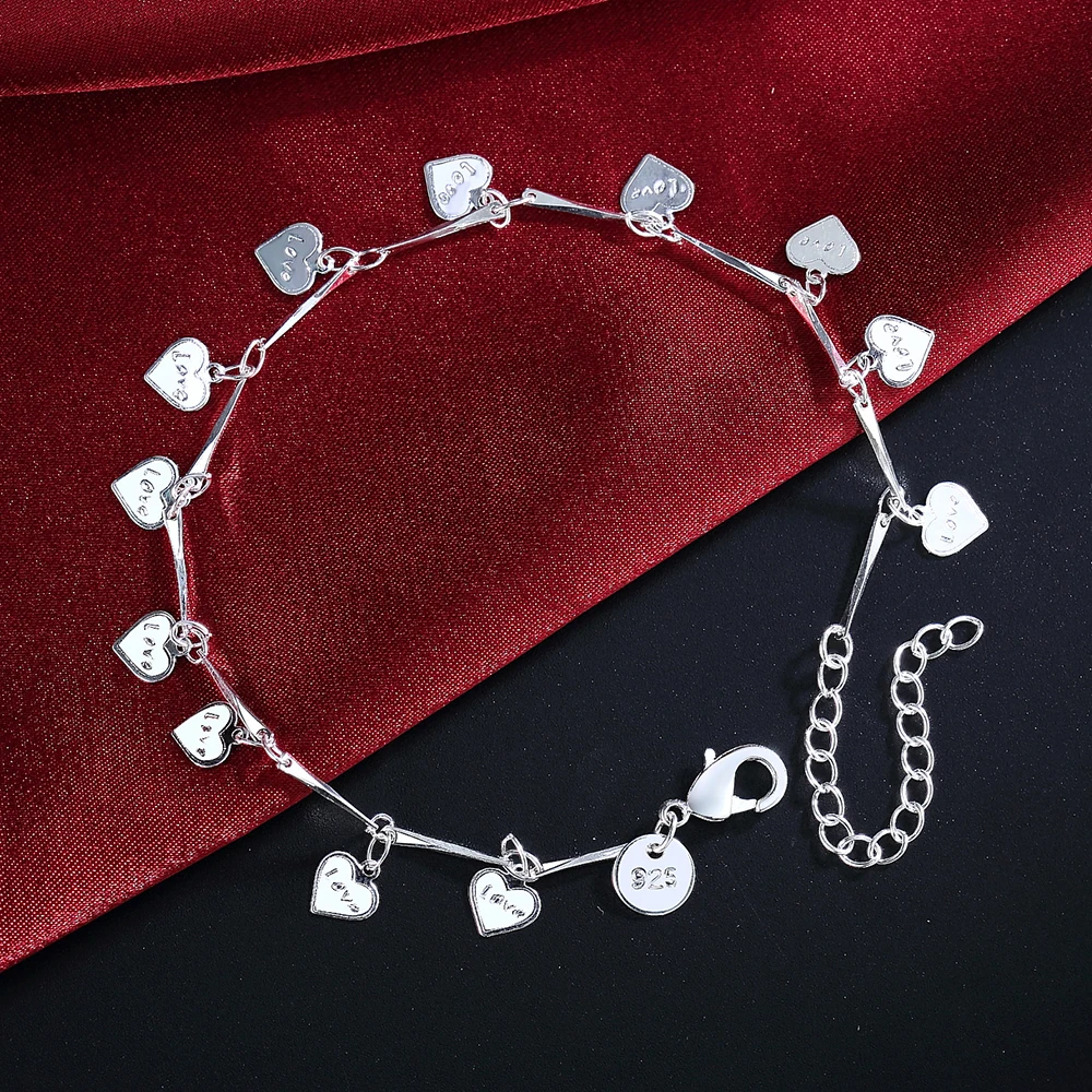 925 Silver Color Bracelets for Women LOVE Heart card Chain Fashion Wedding Party Girl student Christmas Gifts fine Jewelry
925 Silver Color Bracelets for Women LOVE Heart card Chain Fashion Wedding Party Girl student Christmas Gifts fine Jewelry
