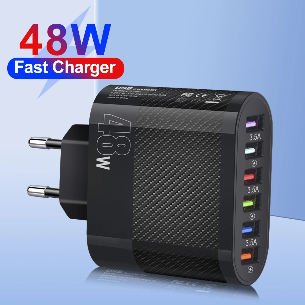 6 Ports 48W USB Charger Fast Phone Charger Wall Adapter For iPhone Xiaomi Samsung Tablet Universal Fast Charging Quick Charger
6 Ports 48W USB Charger Fast Phone Charger Wall Adapter For iPhone Xiaomi Samsung Tablet Universal Fast Charging Quick Charger
