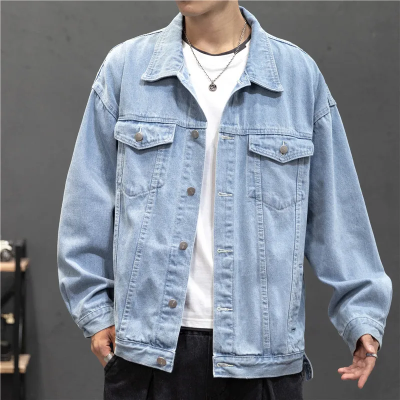 

Мужская джинсовая куртка с отложным воротником, винтажная хлопковая куртка-бомбер из денима, уличная одежда, 2023