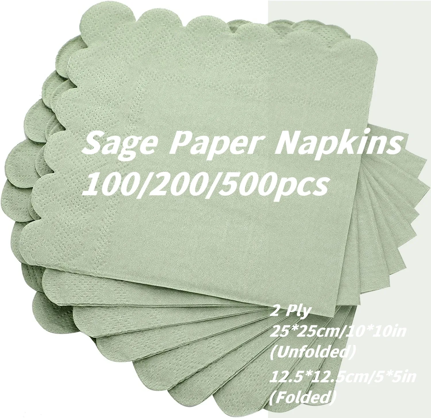 

100Pcs Scalloped Sage Cocktail Napkins 2-Ply Disposable Paper Napkins Party Napkins Beverage Napkins for Wedding Dinner Birthday