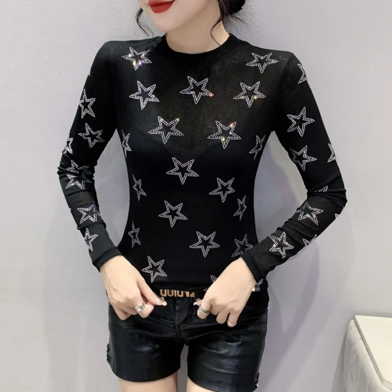 #8072 Black Basic T Shirt Women Diamonds Stars Thin Short T Shirt Femme Long Sleeve Tight Elastic T Shirt Woman Korean Style
#8072 Black Basic T Shirt Women Diamonds Stars Thin Short T Shirt Femme Long Sleeve Tight Elastic T Shirt Woman Korean Style
