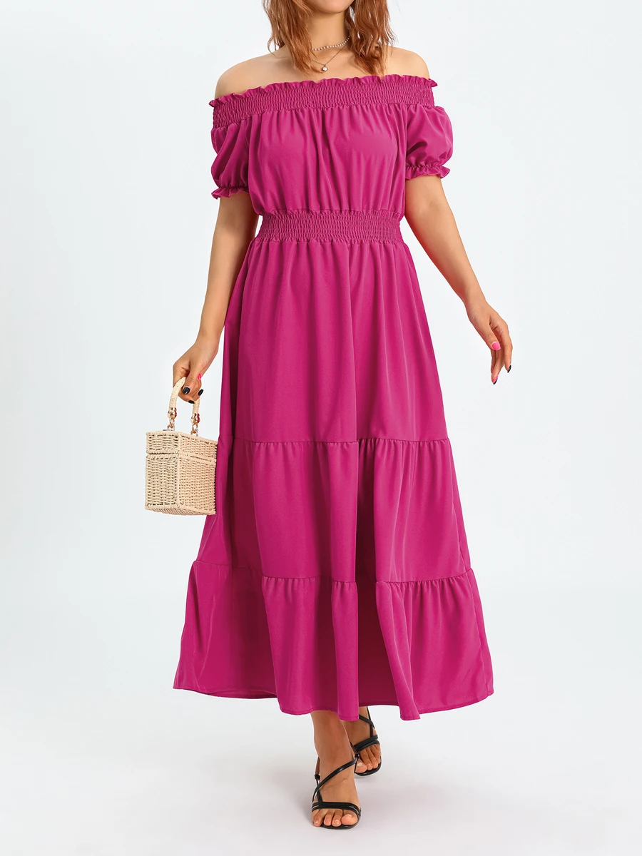 Женское Повседневное платье с открытыми плечами, однотонное пляжное Свободное длинное платье с вырезом лодочкой, коротким рукавом и рюшами для отдыха, лето
Женское Повседневное платье с открытыми плечами, однотонное пляжное Свободное длинное платье с вырезом лодочкой, коротким рукавом и рюшами для отдыха, лето