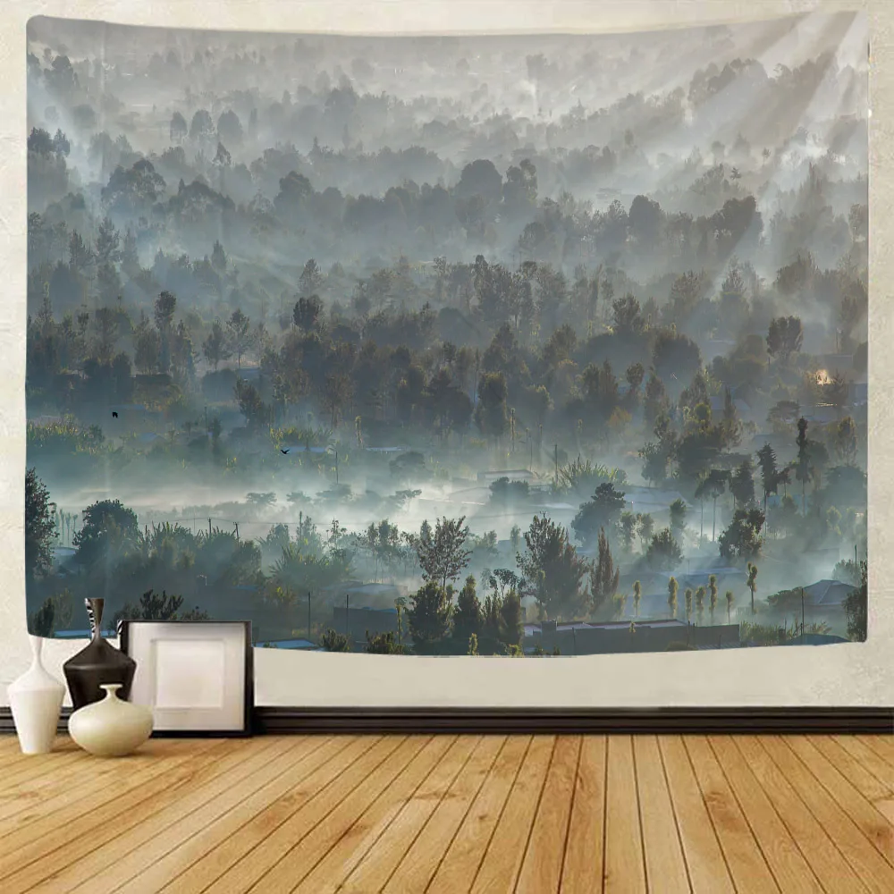 

Mist Forest Tapestry Simple and Abstract Natural Landscape Wall Hanging Cloth, Living Room, Bedroom, Bohemian Art Decoration