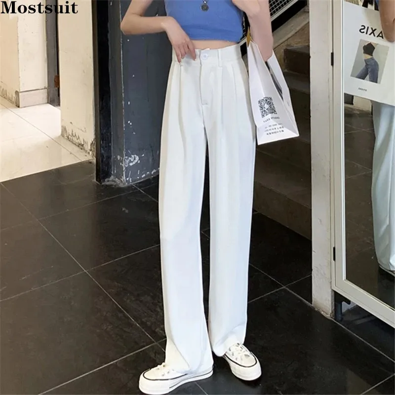 Ladies Wide Leg Suit Trousers Casual High Waist Loose Female Floor-length Pants Elegant Women Solid Suit Pants 2022
Ladies Wide Leg Suit Trousers Casual High Waist Loose Female Floor-length Pants Elegant Women Solid Suit Pants 2022