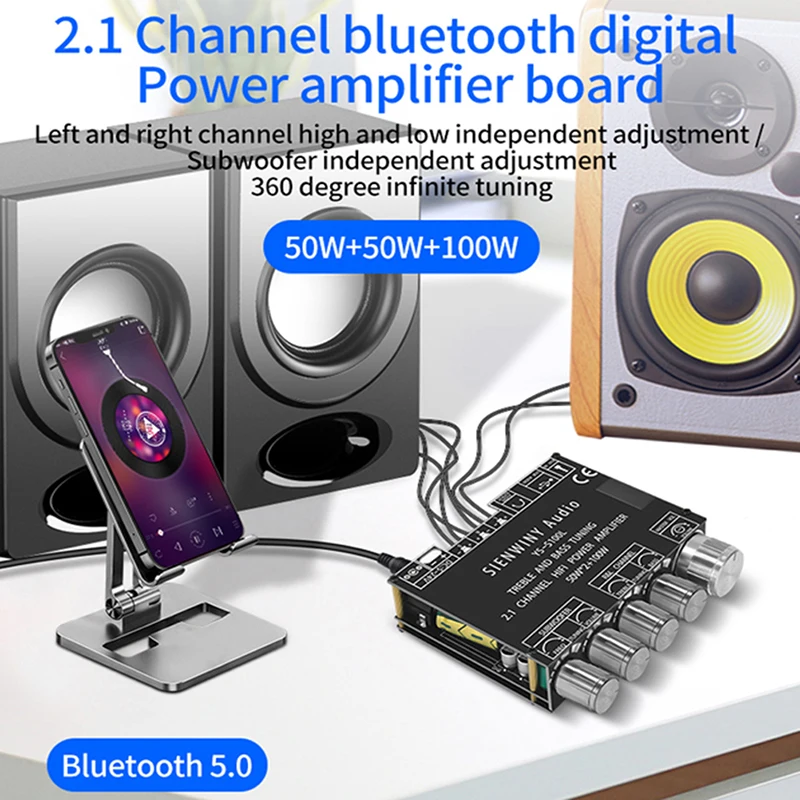 1PC Bluetooth 5.0 2.1 Channel Power Audio Amplifier Stereo Subwoofer Amplifier Board 50WX2+100W Speaker YS-S100L
1PC Bluetooth 5.0 2.1 Channel Power Audio Amplifier Stereo Subwoofer Amplifier Board 50WX2+100W Speaker YS-S100L