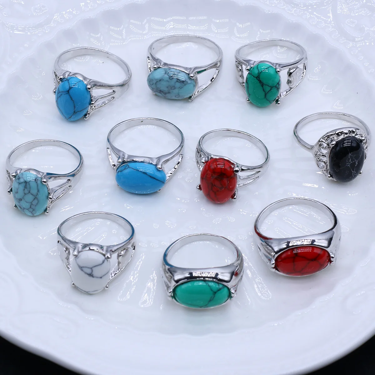 10Pcs Mix Colorful Turquoise Rings Fashionable Exquisite Metal Ring Charm Wedding Banquet Party Ring For Woman Girls Gift
10Pcs Mix Colorful Turquoise Rings Fashionable Exquisite Metal Ring Charm Wedding Banquet Party Ring For Woman Girls Gift