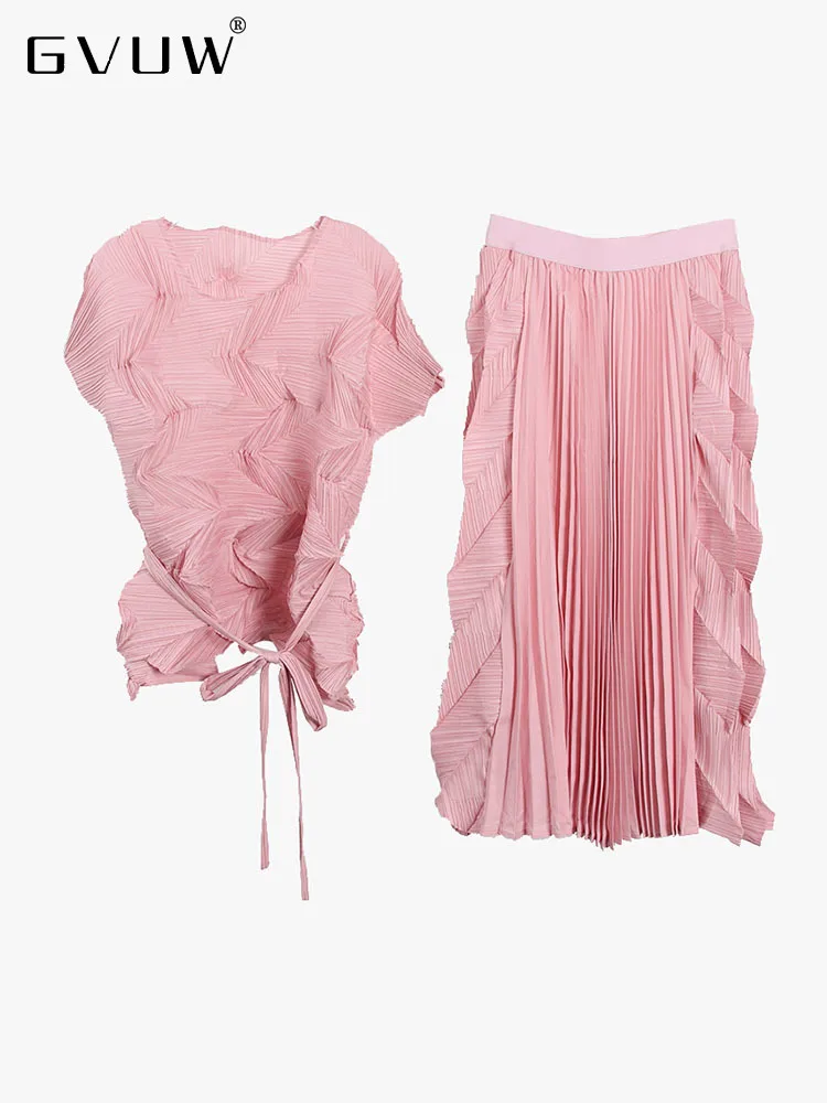 GVUW Solid Color Pleated Two Piece Sets For Women Lace-up Round Collar Short Sleeve Top Elastic Waist Skirt 2023 Summer 17J1514
GVUW Solid Color Pleated Two Piece Sets For Women Lace-up Round Collar Short Sleeve Top Elastic Waist Skirt 2023 Summer 17J1514