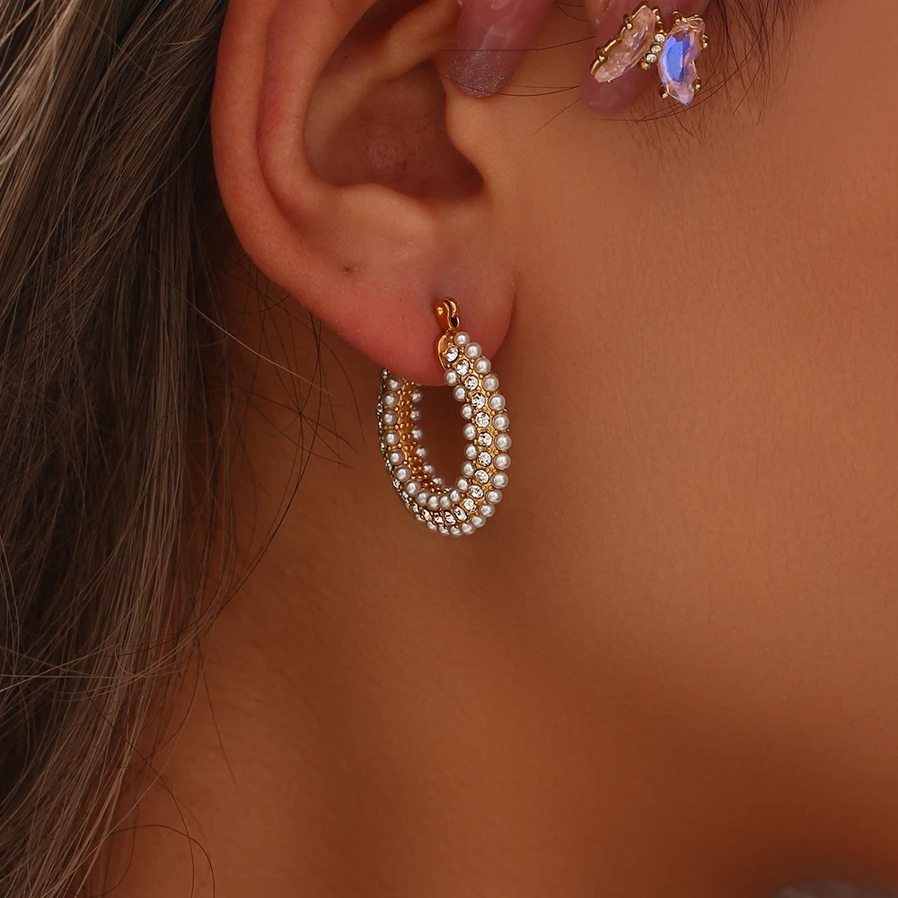 Trendy Pearl Jewelry 2022 Ladies Christmas Gift Pearl Crystal Filled Round Hoop Earrings For Women Stainless Steel Earring
Trendy Pearl Jewelry 2022 Ladies Christmas Gift Pearl Crystal Filled Round Hoop Earrings For Women Stainless Steel Earring
