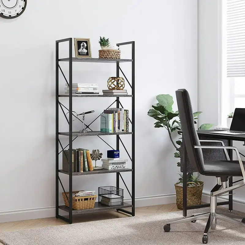 5-Tier Bookcase Storage Shelves, 65 in Ladder Bookshelf, Industrial Furniture for Bedroom Living Room Office, Charcoal Gray &Bla
5-Tier Bookcase Storage Shelves, 65 in Ladder Bookshelf, Industrial Furniture for Bedroom Living Room Office, Charcoal Gray &Bla