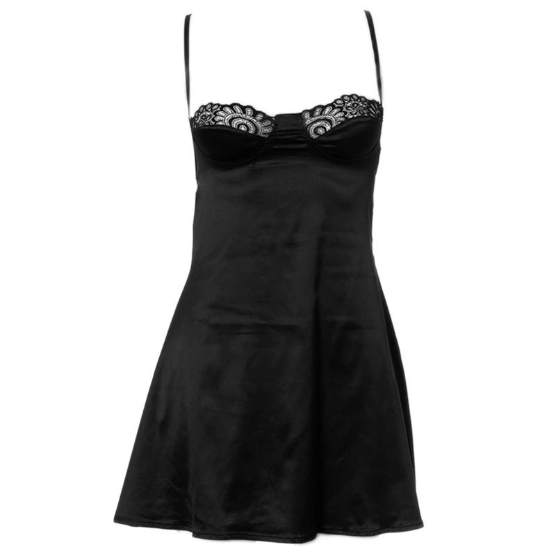 Womens Sexy Nightgown Low Cut Lace Satin Strappy Nightdress Spaghetti Strap Cut Out Backless A-Line Short Cami Dress
Womens Sexy Nightgown Low Cut Lace Satin Strappy Nightdress Spaghetti Strap Cut Out Backless A-Line Short Cami Dress