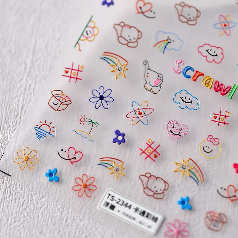 5D Realistic Relief Childish Colorful Line Scrawl Painting Cute Animal Flowers Adhesive Nail Art Stickers Decals Manicure Charms
5D Realistic Relief Childish Colorful Line Scrawl Painting Cute Animal Flowers Adhesive Nail Art Stickers Decals Manicure Charms