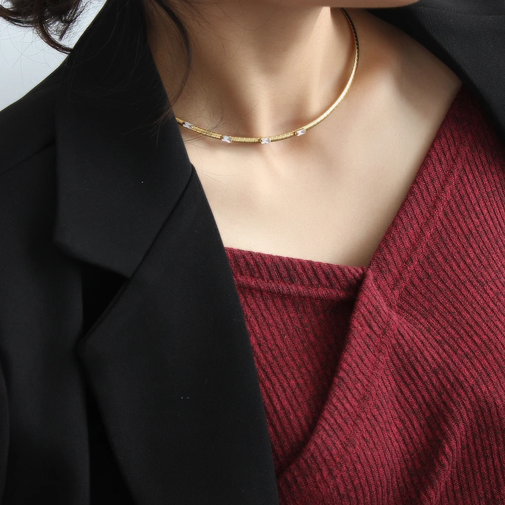 Stainless Steel Bracelet Necklace Set Green White Zircon Inlaid Collar Jewelry 18K Gold Color Plated Choker for Women
Stainless Steel Bracelet Necklace Set Green White Zircon Inlaid Collar Jewelry 18K Gold Color Plated Choker for Women