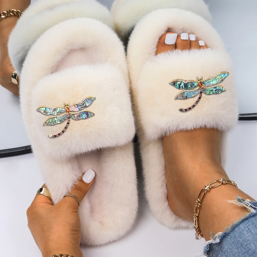 Шлепанцы женские с эмалью и стрекозой роскошные дизайнерские сандалии