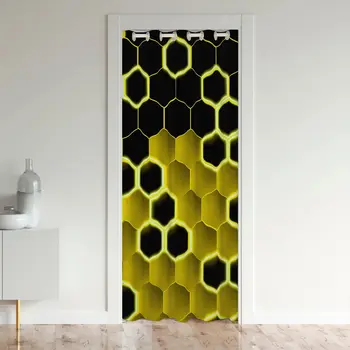 Geometry Honeycomb Print Door Curtains Privacy Closet Curtain for Living Room Restaurant Bedroom Doors Drapes Window Treatments