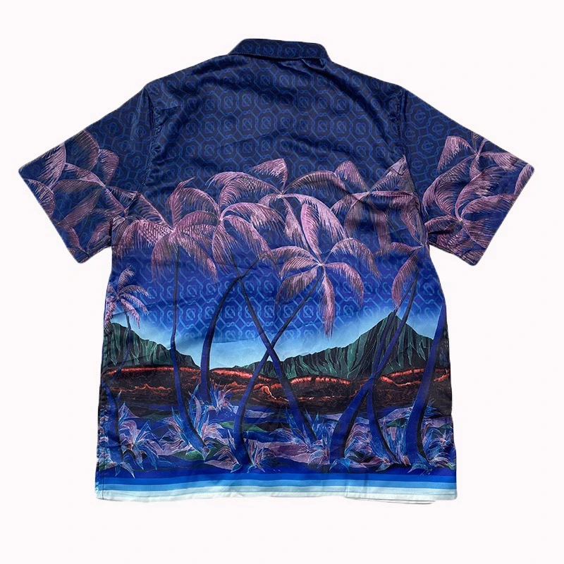 

New Casablanca Night View of Coconut Trees Shirt Men Women Hawaii Beach Silk Shirts