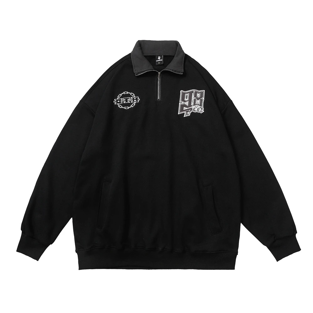 Letter Embroidery Black Polo Shirt Men And Women 2022 Autumn Casual Streetwear Loose Long Sleeve Half Zipper Polo Shirt
Letter Embroidery Black Polo Shirt Men And Women 2022 Autumn Casual Streetwear Loose Long Sleeve Half Zipper Polo Shirt