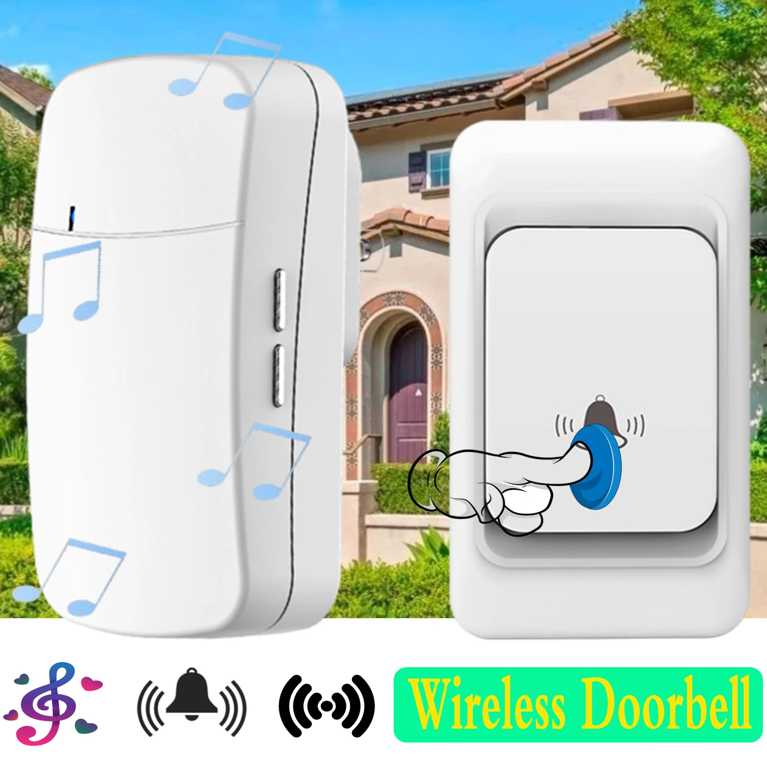 

Smart Wireless Doorbell,Outdoor Home Office Waterproof Prompter,150M Transmission Distance,Door Bell with Welcome Music Chime