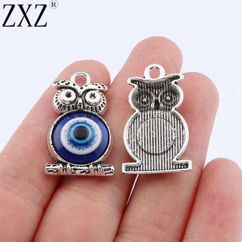 ZXZ 10 шт. античное серебро турецкий синий сглаза Сова Птица Подвески для ожерелья серьги изготовление ювелирных изделий 30x18mm