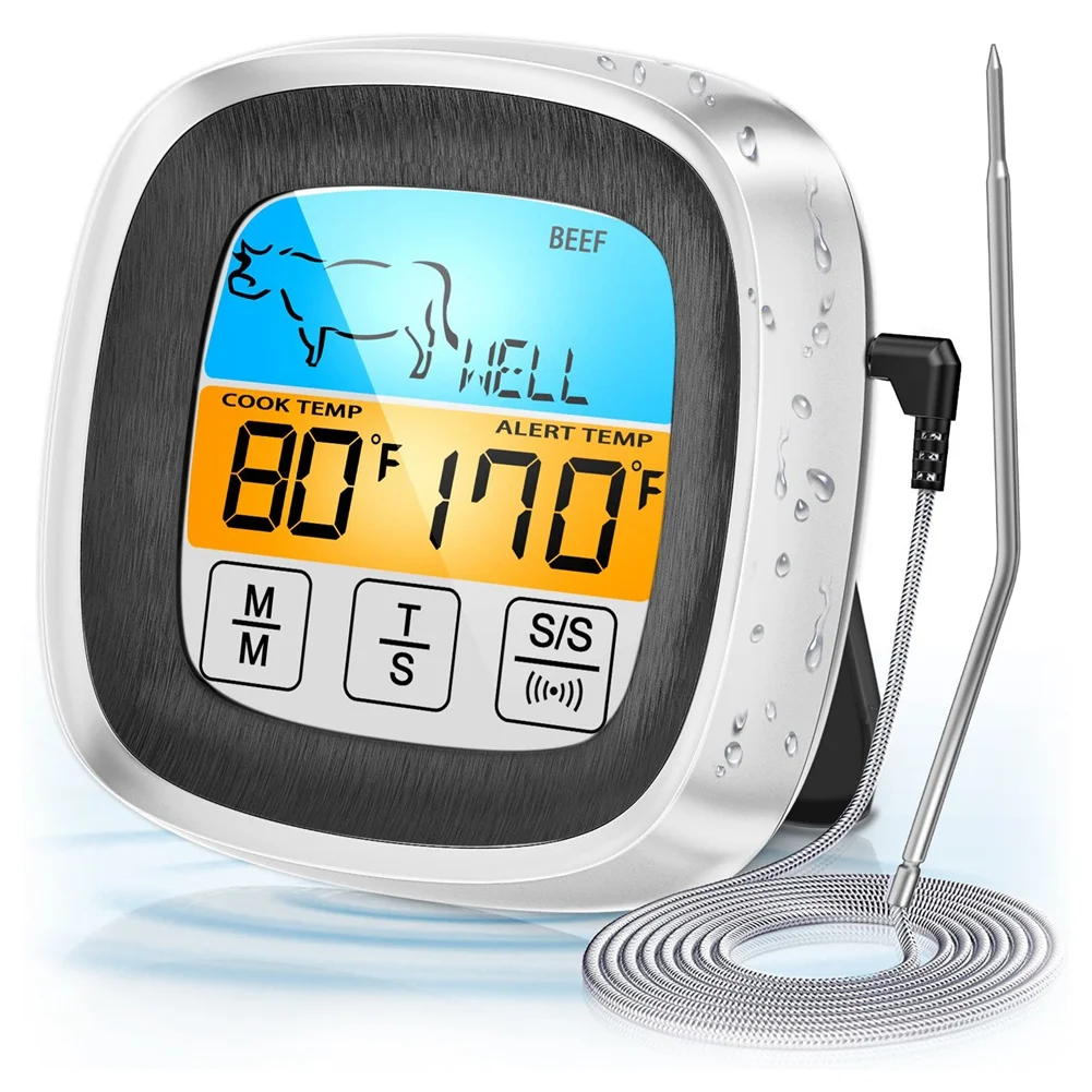 Waterproof Read Food Thermometer for Meat, Probe Digital Meat Thermometer for Cooking Heat Resistant, Time, BBQ 
Waterproof Read Food Thermometer for Meat, Probe Digital Meat Thermometer for Cooking Heat Resistant, Time, BBQ