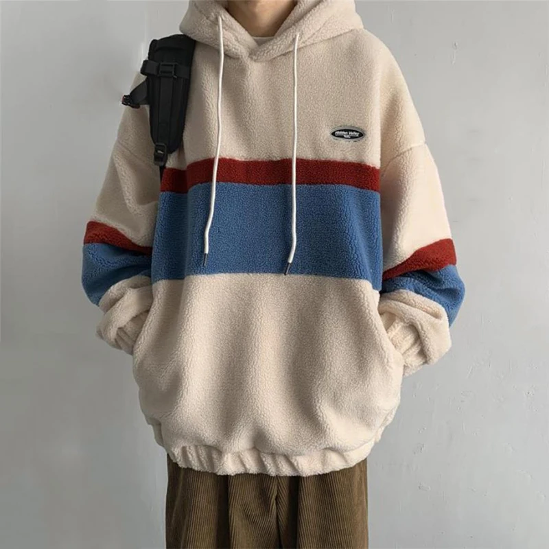 Warm Hooded Sweatshirt Men Autumn Winter Loose Lamb Wool Hoodies Fashion Korean Street Style Color Patchwork Pullover Thick Tops
Warm Hooded Sweatshirt Men Autumn Winter Loose Lamb Wool Hoodies Fashion Korean Street Style Color Patchwork Pullover Thick Tops
