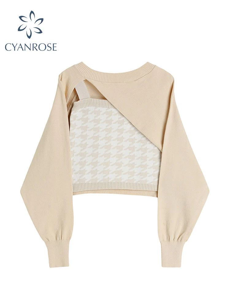 Women's Long Sleeve Knitted Sweater Shawl O-Neck Streetwear Loose Korean Vintage Plaid Vests Casual Pullover Two-Piece Set Top
Women's Long Sleeve Knitted Sweater Shawl O-Neck Streetwear Loose Korean Vintage Plaid Vests Casual Pullover Two-Piece Set Top