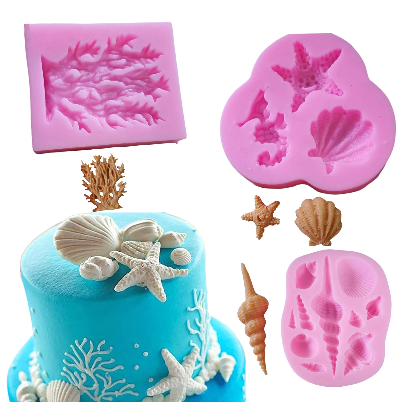 

3pcs Silicone Fondant Molds Tail Shape Baking Tools Funny Candy Seashell DIY Cakes Homemade Marine Themed For Decorating