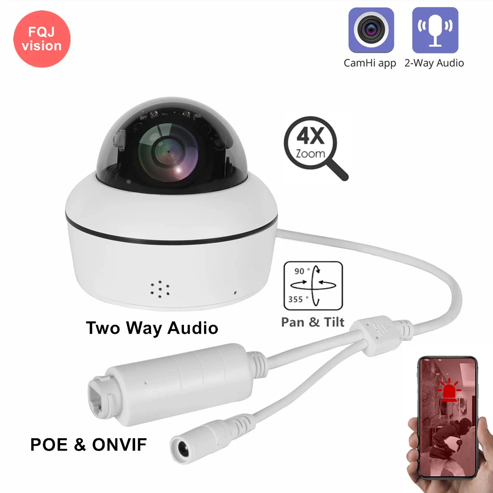 

Dome IP PTZ 5MP Speed Indoor Security Camera Pan Tilt 4xZoom Two Way Audio ONVIF POE Surveillance Camera Built in Microphone