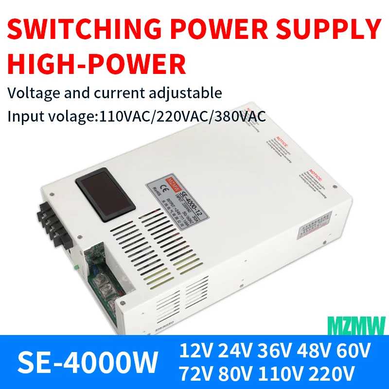 

4000W Switching Power Supply 0-15V 24V 36V 48V 60V 80V 110V 220V 300V 400V AC/DC 110/220/380VAC Digital Display Adjustable SMPS