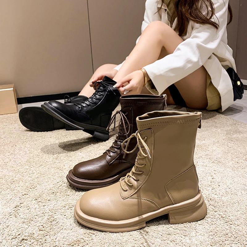 Women Spring Ankle Boots Lace Up Solid Casual Leisure Shoes Microfiber Leather Rounded Toe Thick Low Heels Shoes for Women New
Women Spring Ankle Boots Lace Up Solid Casual Leisure Shoes Microfiber Leather Rounded Toe Thick Low Heels Shoes for Women New