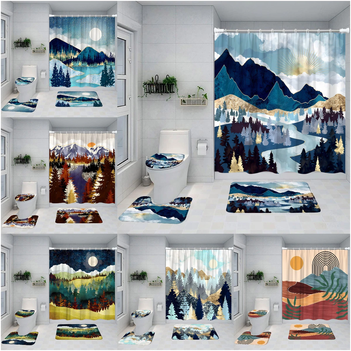 

Мраморная занавеска для душа, синий и зеленый узор, абстрактная Скандинавская креативная Ландшафтная текстура, простой средневековый комплект для ванной комнаты