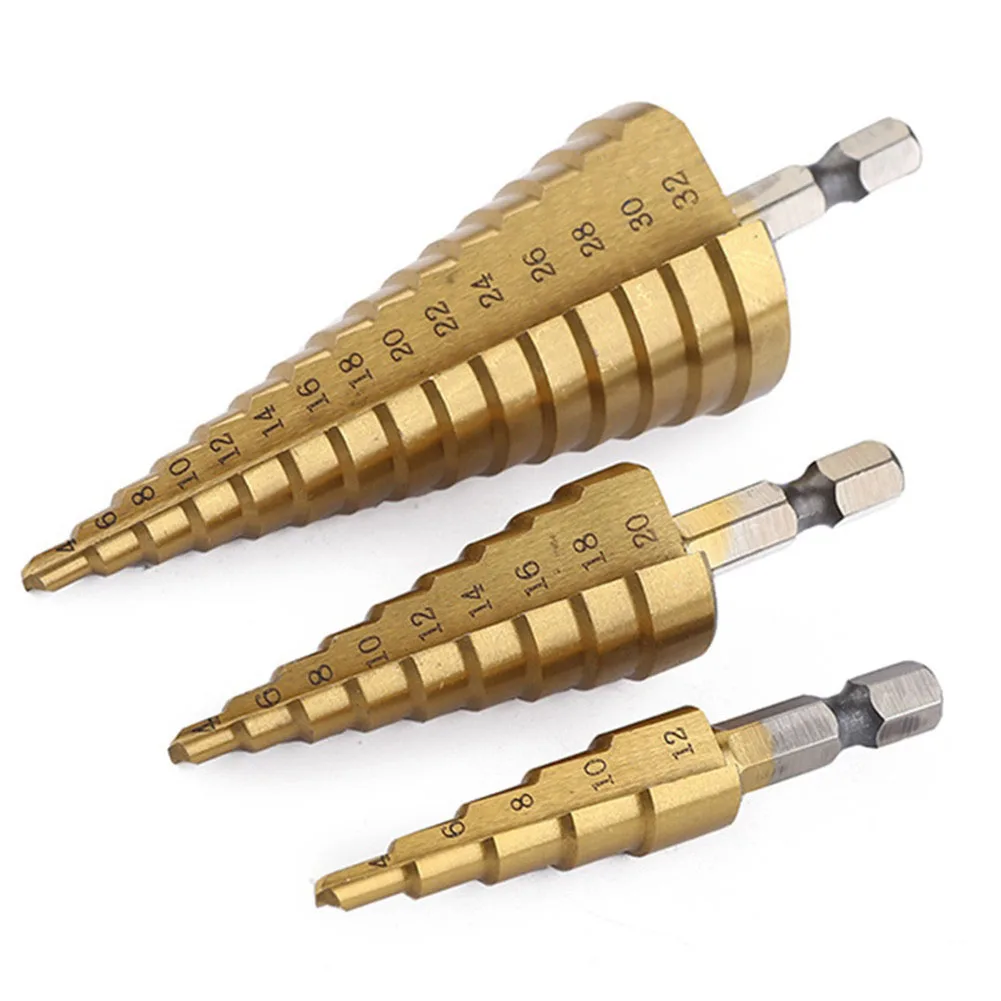 3pcs HSS Titanium Drill Bit 4-12mm 4-20mm 4-32mm Drilling Power Tools Metal High Speed Steel Wood Hole Cutter Cone Drill
3pcs HSS Titanium Drill Bit 4-12mm 4-20mm 4-32mm Drilling Power Tools Metal High Speed Steel Wood Hole Cutter Cone Drill