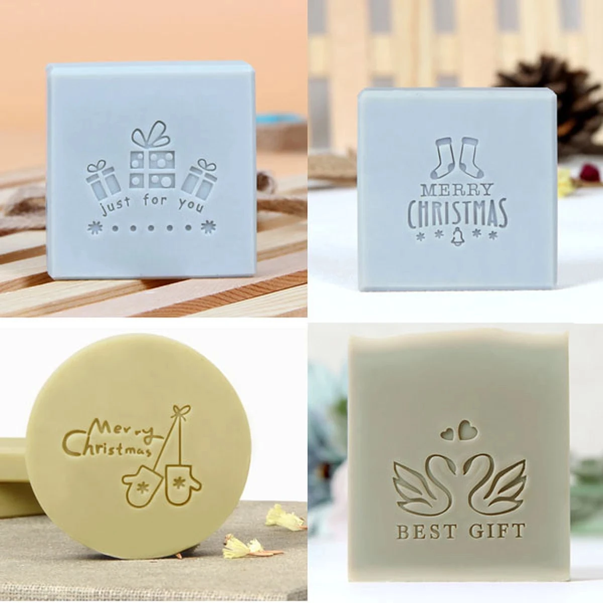 

Happy Christmas Best Gift Series Acrylic Soap Stamp Handmade Soap Seal Letters And Patterns Transparent Chapters