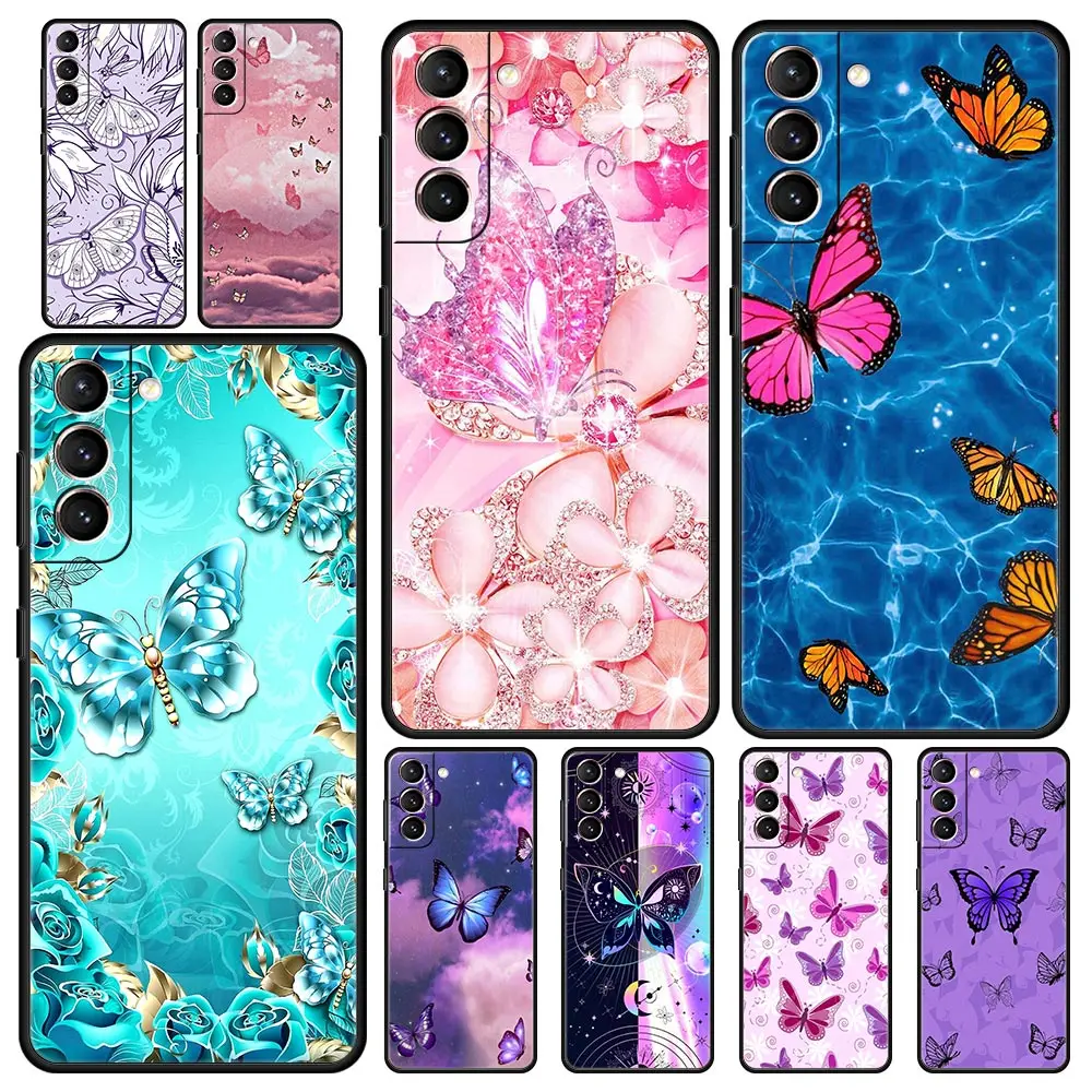 

Butterfly Crystal Soft Phone Case For Samsung Galaxy S23 S22 S20 Ultra S21 FE 5G S10 S9 Plus S10E S8 Note 20 Silicone TPU Cover