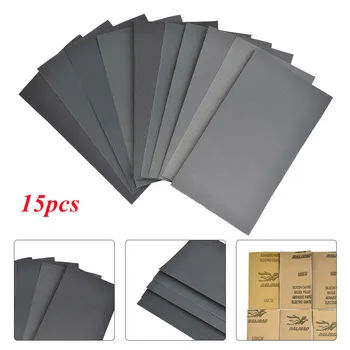 15Pcs Car Surface Sand Paper Sheets Car Metal Glass Ceramics Wood Polishing Sandpaper 400-2500 Grit Wet/Dry Use