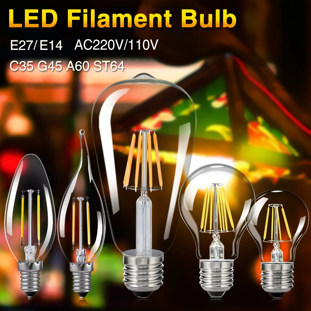 

LED Candle bulb C35 G45 ST64 vintage lamp E14 LED E27 A60 220v LED Globe 4W 8W 12W 16W Filament Edison LED Light Bulbs