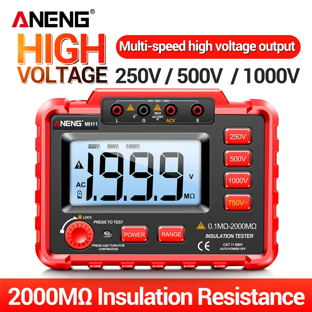 ANENG MH11 Digital Megohmmeter Meters 250/500/1000V Insulation Earth Resistance Meters Tester cable Voltmeter Megger Meter
ANENG MH11 Digital Megohmmeter Meters 250/500/1000V Insulation Earth Resistance Meters Tester cable Voltmeter Megger Meter