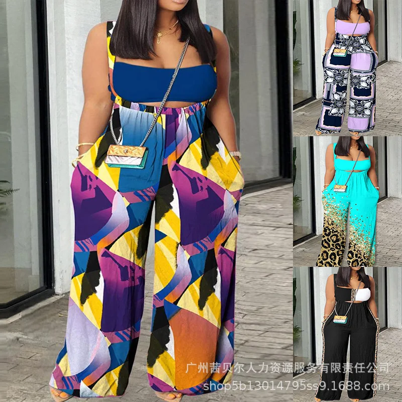 Bandeau Crop Top & Abstract Geometric Print Suspender Jumpsuit Two Piece Set Women Casual Fashion Clothing Suit Vacation Outfits
Bandeau Crop Top & Abstract Geometric Print Suspender Jumpsuit Two Piece Set Women Casual Fashion Clothing Suit Vacation Outfits