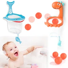 Baby Bath Toy Toddler Boy Water Toys Bathroom Bathtub Shooting Basketball Hoop with 3 Balls Kids Play Set Cute Shark Dinosaur