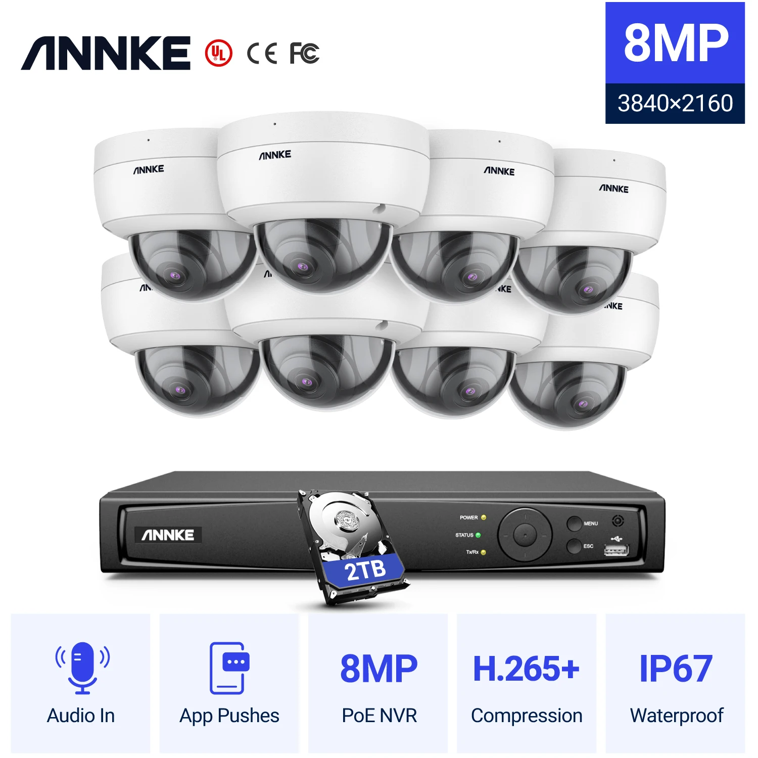 

ANNKE 8CH 4K Ultra HD POE Network Video Security System 8MP H.265+ NVR With 8pcs 8MP Weatherproof IP Camera CCTV Security Kit