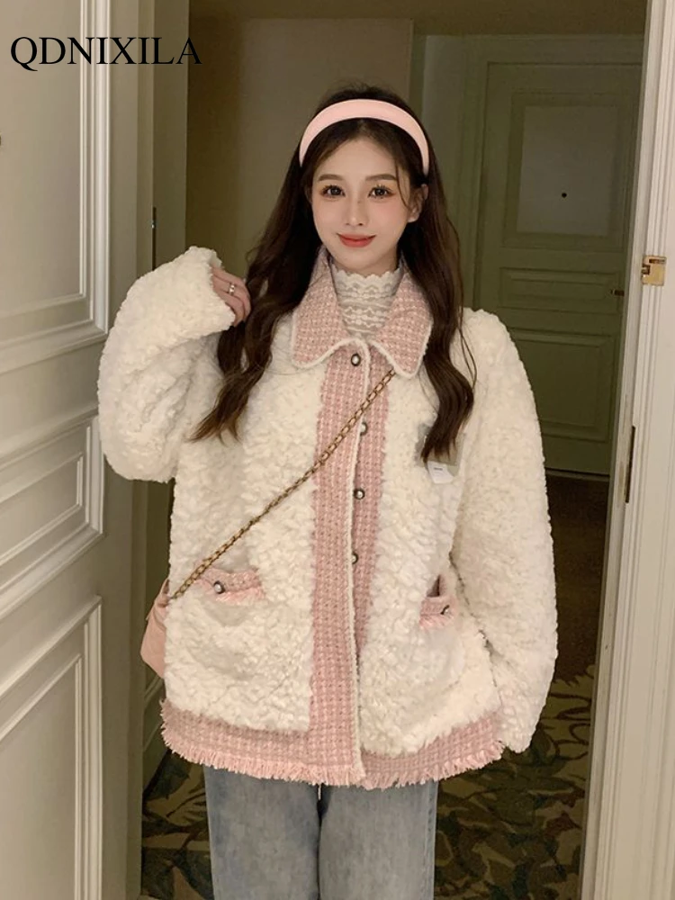 Loose Plush Jackets for Women2023 New Warm Thickened Lamb Wool Outerwears Korean Chic and Elegant Spliced Winter Coat for Women
Loose Plush Jackets for Women2023 New Warm Thickened Lamb Wool Outerwears Korean Chic and Elegant Spliced Winter Coat for Women