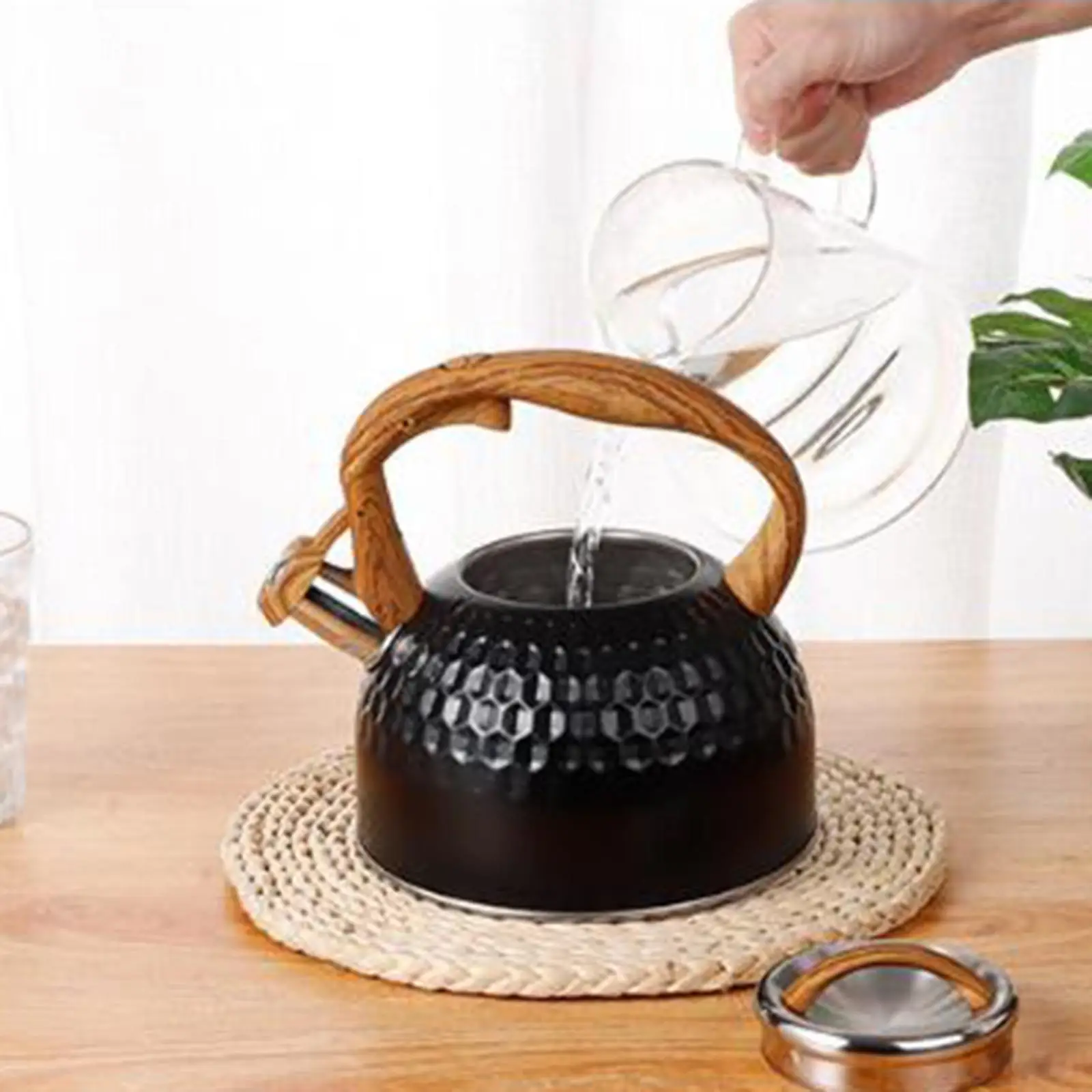 Л бриллиантовый стеклянный чайник со свистком и деревянной ручкой, легко носить и хранить
Л бриллиантовый стеклянный чайник со свистком и деревянной ручкой, легко носить и хранить