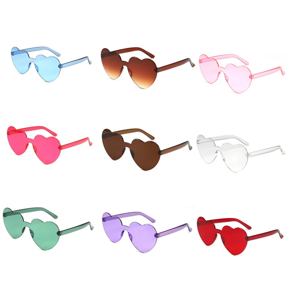 

Love Heart Shape Sunglasses Women Rimless Frame Tint Clear Lens Colorful Sun Glasses Female Red Pink Yellow Shades Travel 2023