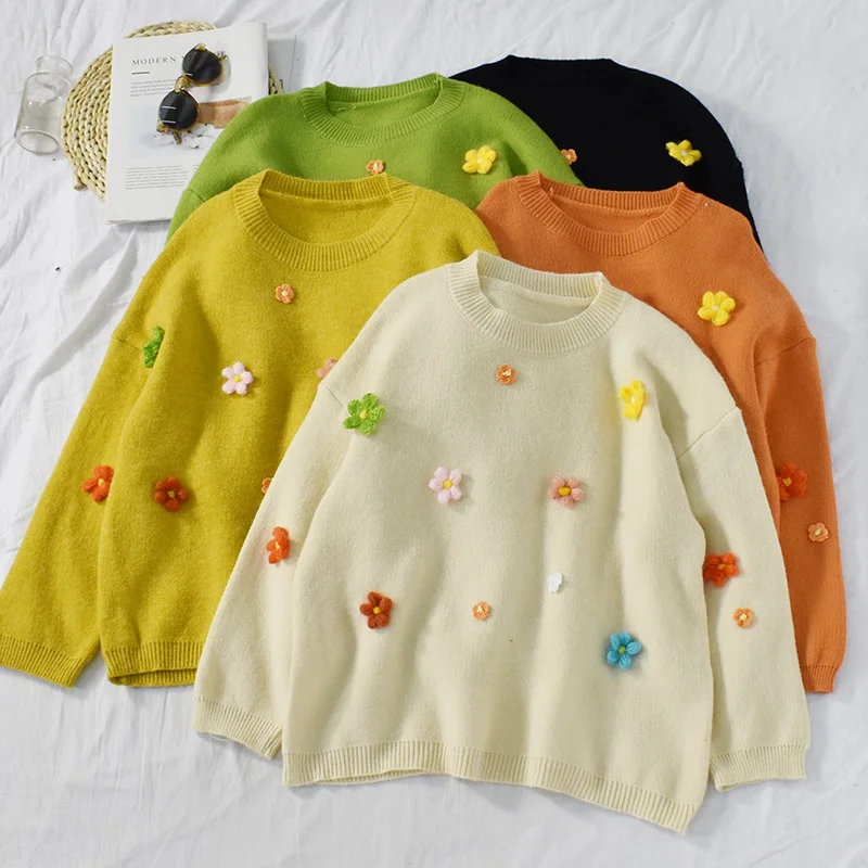 Autumn Winter New Long-Sleeved Sweater Women's Thickened Embroidered Top Casual College Korean Version Loose Knitted Sweater
Autumn Winter New Long-Sleeved Sweater Women's Thickened Embroidered Top Casual College Korean Version Loose Knitted Sweater
