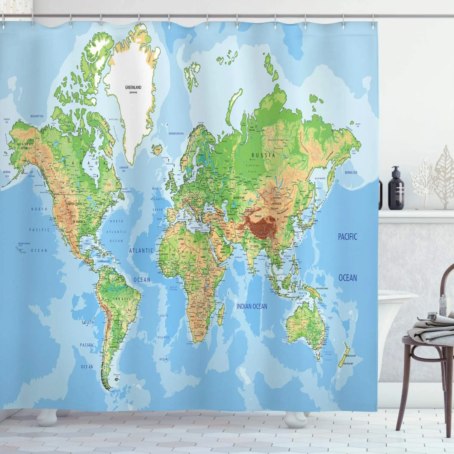 World Map Shower Curtain, Topographic Map of The World Continents Countries Oceans Mountains, Cloth Fabric Bathroom De
World Map Shower Curtain, Topographic Map of The World Continents Countries Oceans Mountains, Cloth Fabric Bathroom De