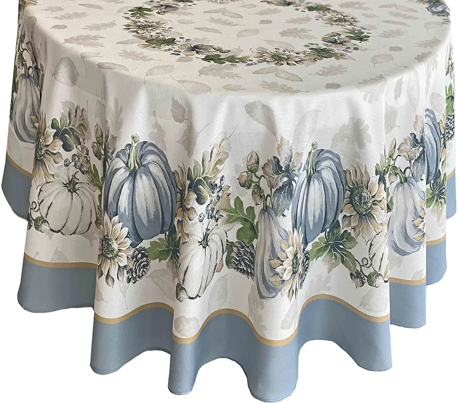 Blue Pumpkin Farmhouse Harvest Bordered Thanksgiving Fabric Tablecloth, Stonewashed Fall Pumpkin Easy Care Autumn Tablecloth, 70
Blue Pumpkin Farmhouse Harvest Bordered Thanksgiving Fabric Tablecloth, Stonewashed Fall Pumpkin Easy Care Autumn Tablecloth, 70
